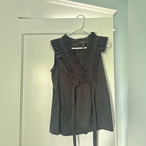 BCBGMaxAzria Black Pleated V-Neck Sleeveless Top